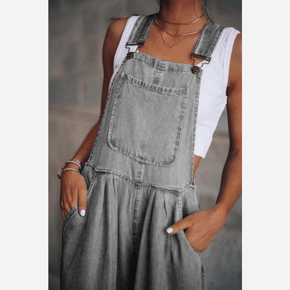 Vintage Boho Denim Overall mit weitem Bein