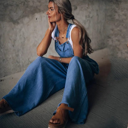 Vintage Boho Denim Overall mit weitem Bein