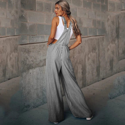 Vintage Boho Denim Overall mit weitem Bein