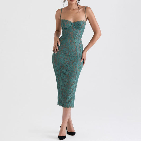 Vintage Lace Bodycon Cocktail Midi Dress - Seldom Seen Styles