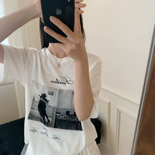 Vintage Photo Graphic T-Shirt – “Stay Positive” Aesthetic Casual Oversized Tee - Seldom Seen Styles
