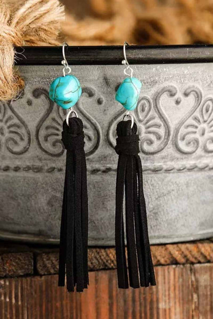 Boucles d'oreilles pendantes à pampilles turquoise vintage