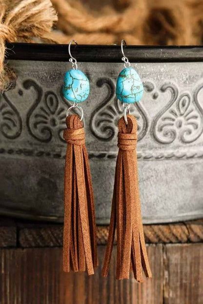 Boucles d'oreilles pendantes à pampilles turquoise vintage