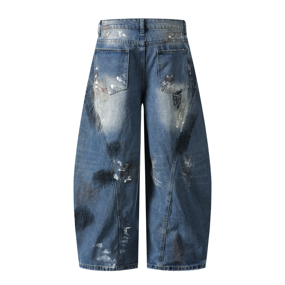 Vintage Washed Paint Splatter Distressed Curved Baggy Jeans - Seldom Seen Styles