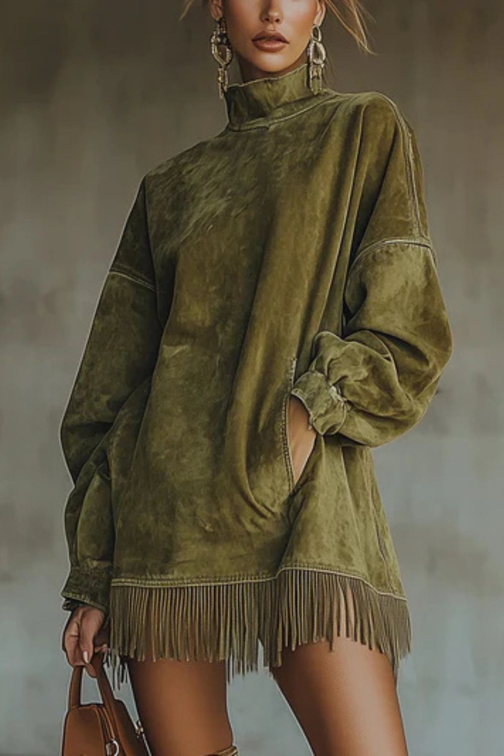 Viretta – Suede fringe detail – Turtleneck mini dress - Seldom Seen Styles