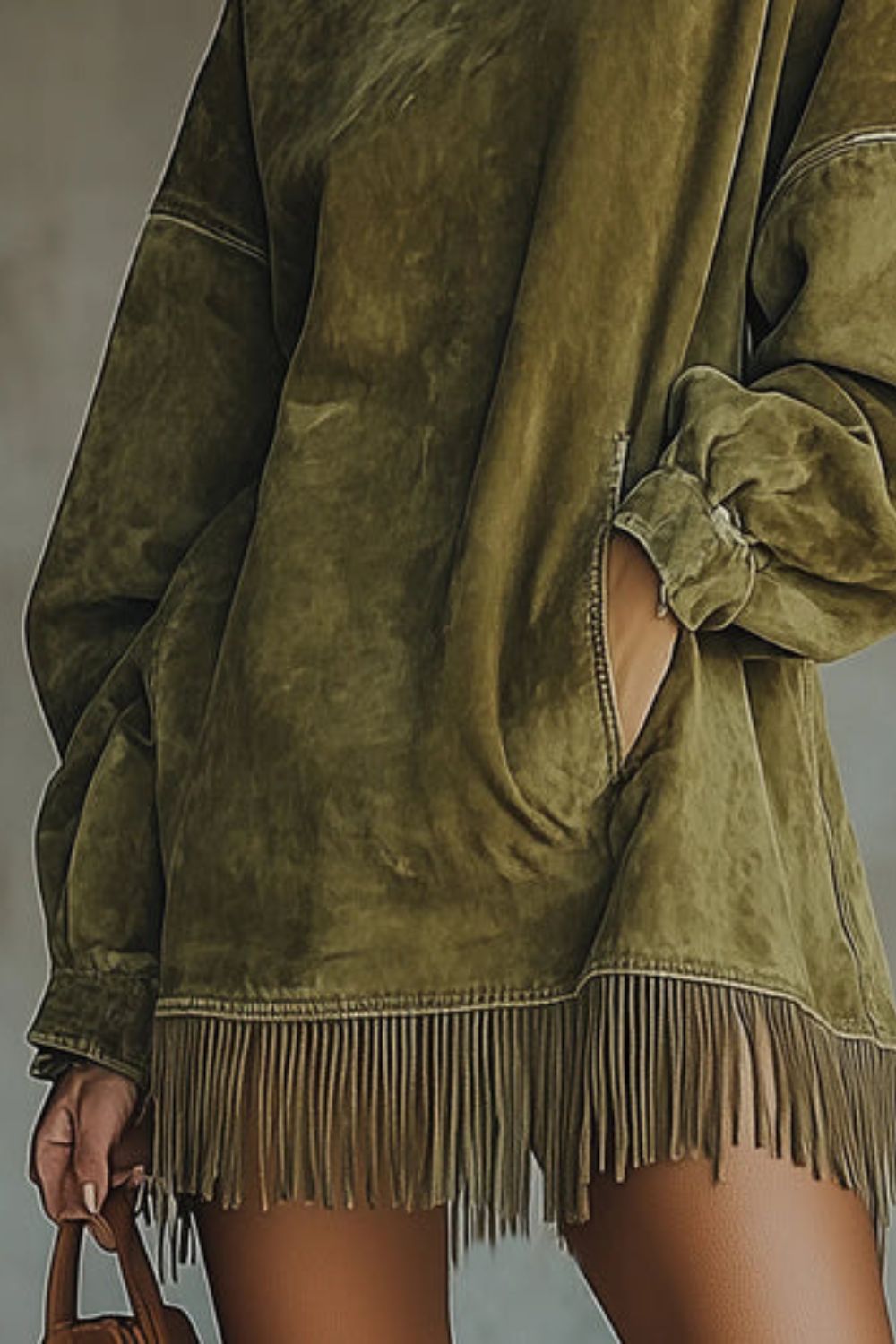 Viretta – Suede fringe detail – Turtleneck mini dress - Seldom Seen Styles