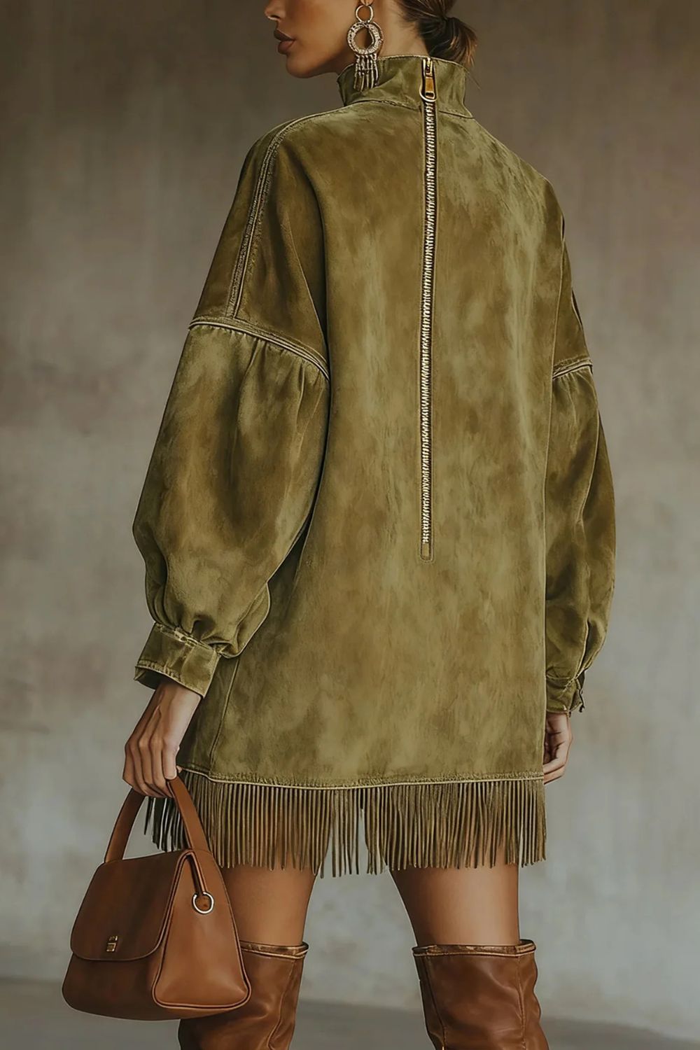 Viretta – Suede fringe detail – Turtleneck mini dress - Seldom Seen Styles