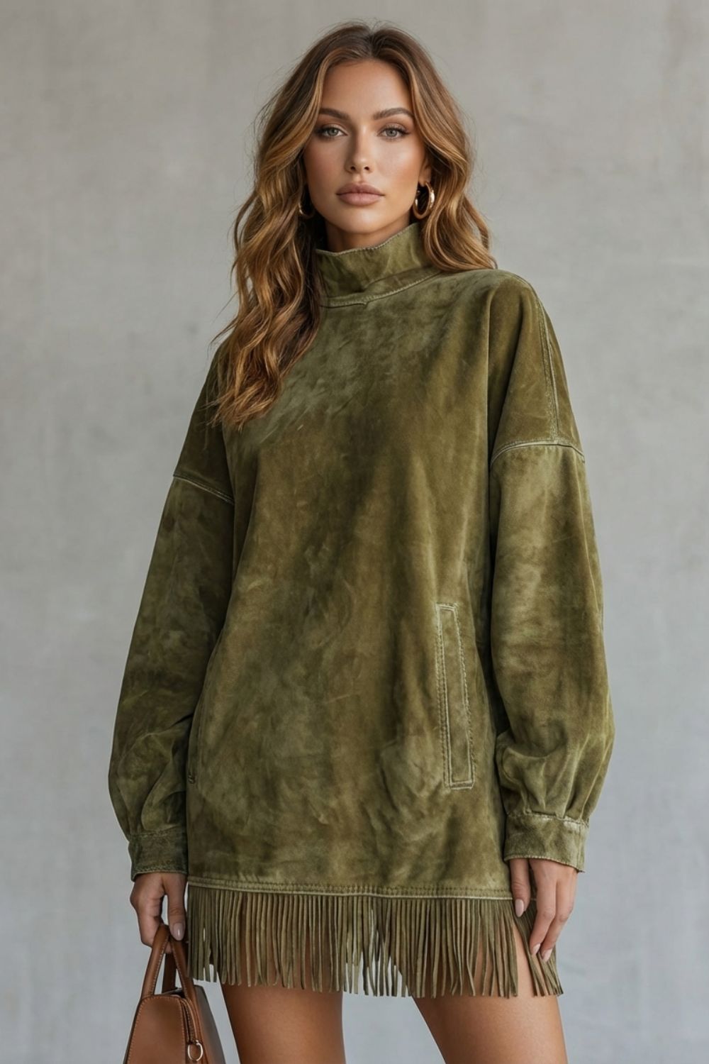 Viretta – Suede fringe detail – Turtleneck mini dress - Seldom Seen Styles