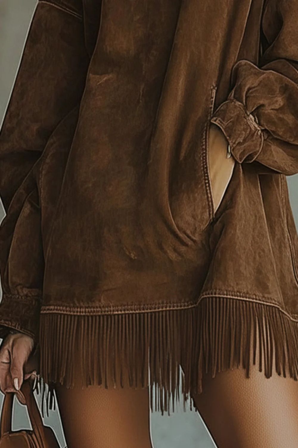 Viretta – Suede fringe detail – Turtleneck mini dress - Seldom Seen Styles