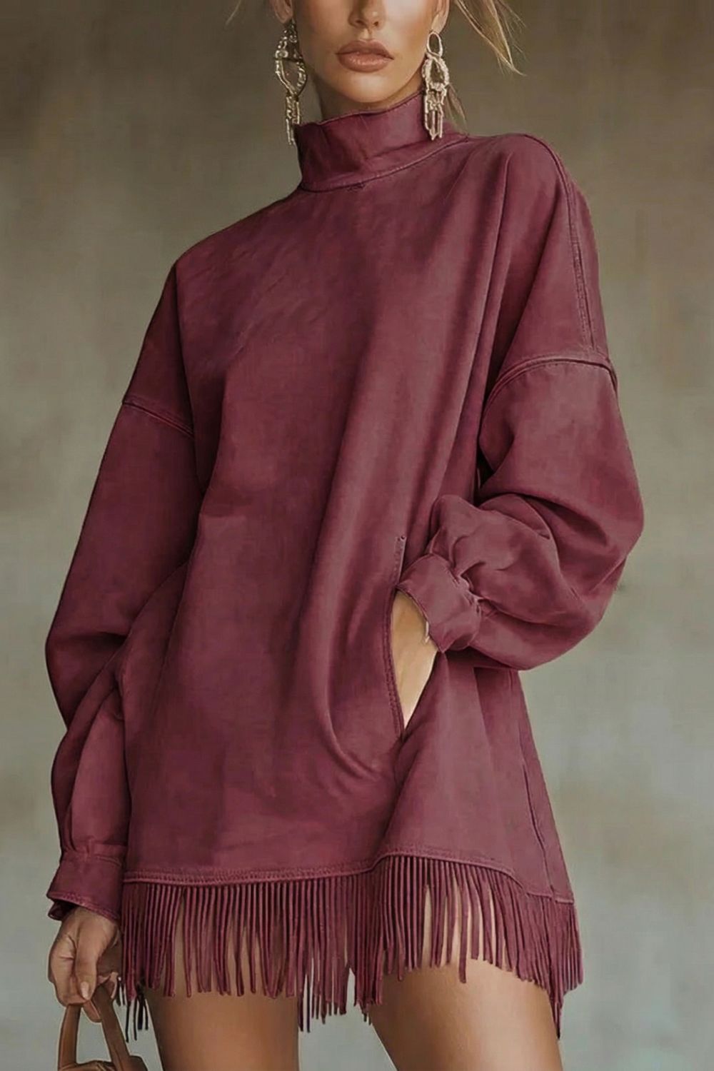 Viretta – Suede fringe detail – Turtleneck mini dress - Seldom Seen Styles