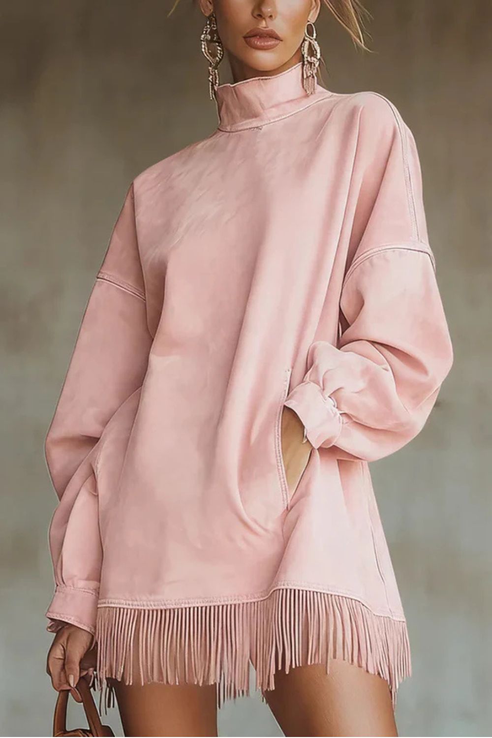 Viretta – Suede fringe detail – Turtleneck mini dress-10426336411991-ZARA MAE LONDON