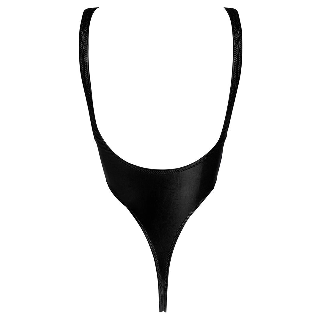 Women's Cut Out Monokini Swimsuit Shiny Faux Leather One Piece