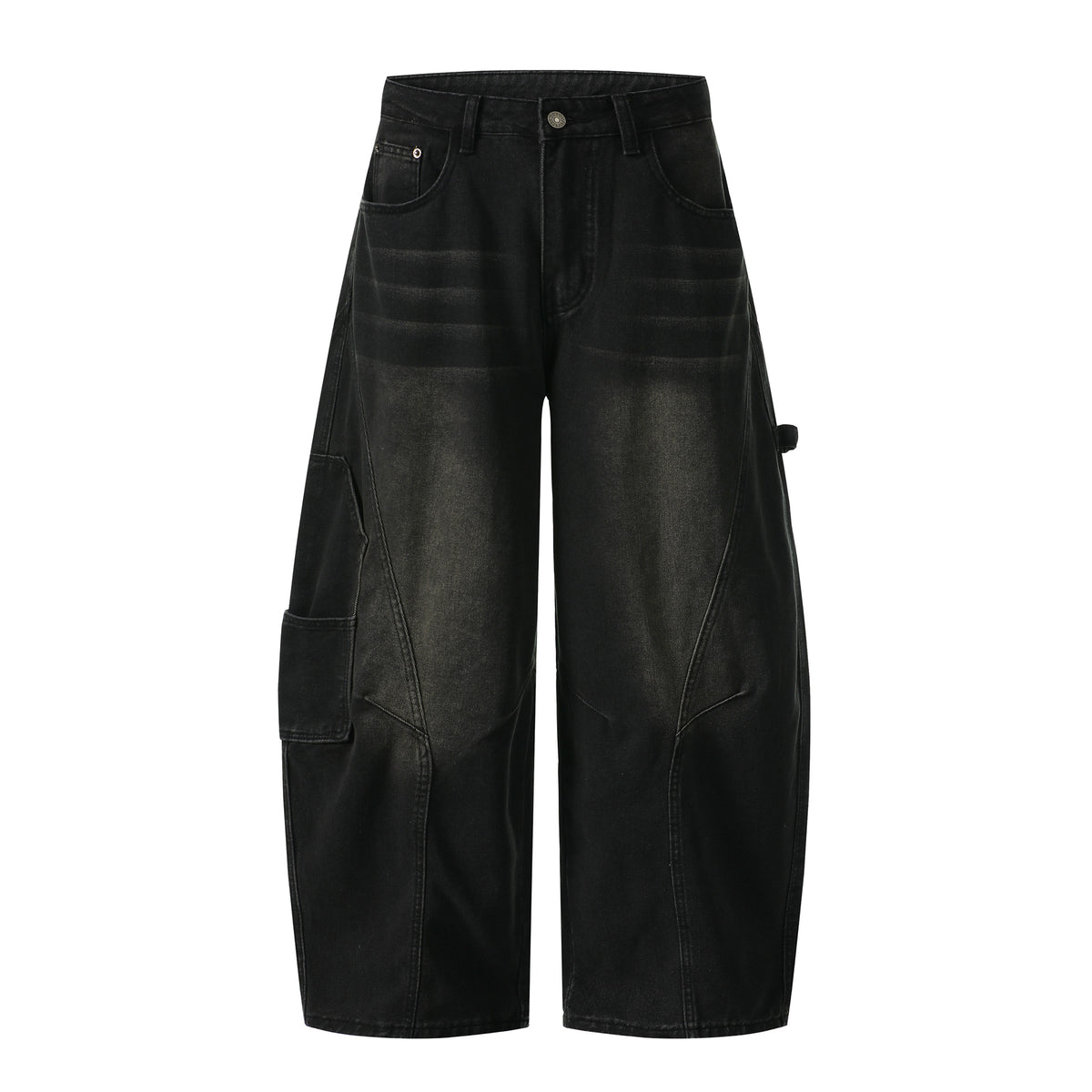 Washed Black Curved Paneled Baggy Jeans - Seldom Seen Styles