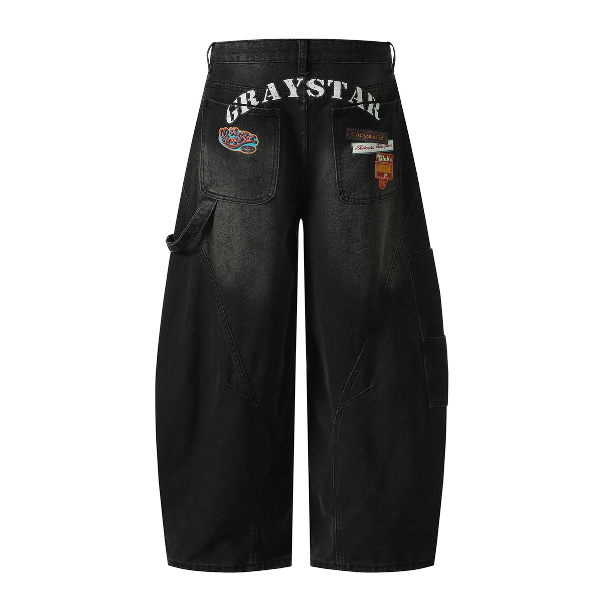Washed Black Curved Paneled Baggy Jeans - Seldom Seen Styles