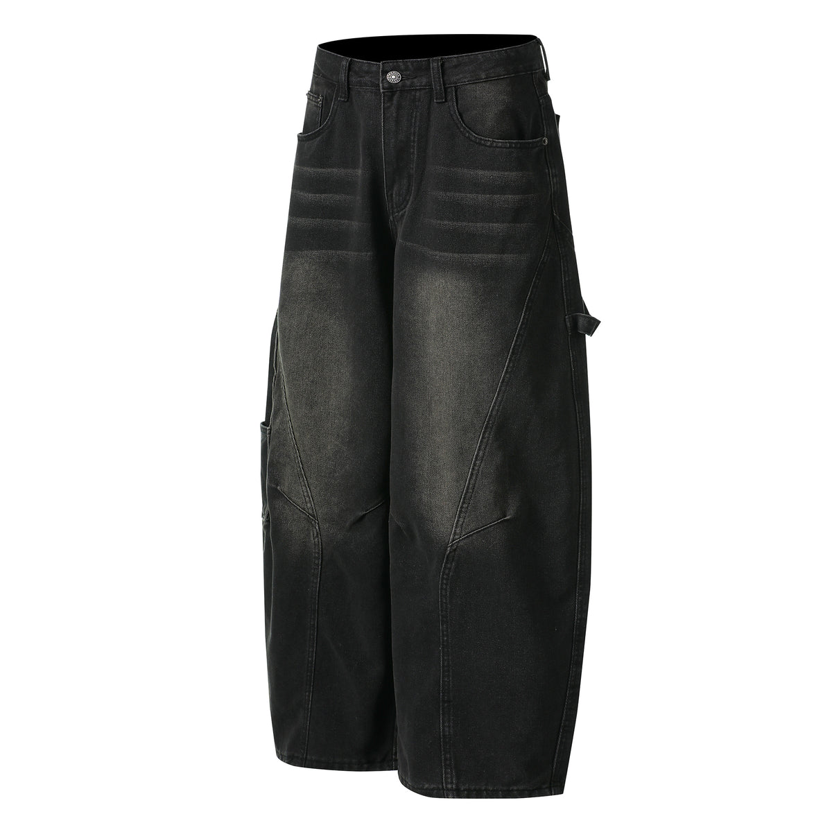 Washed Black Curved Paneled Baggy Jeans - Seldom Seen Styles