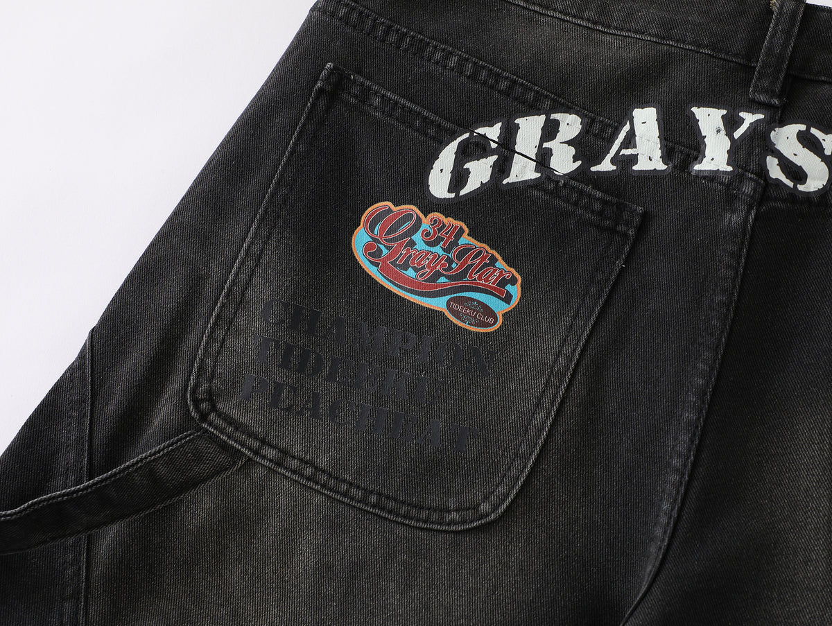 Washed Black Curved Paneled Baggy Jeans - Seldom Seen Styles