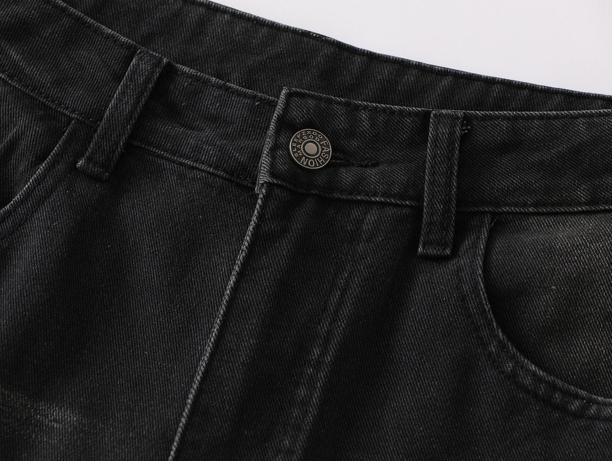 Washed Black Curved Paneled Baggy Jeans - Seldom Seen Styles