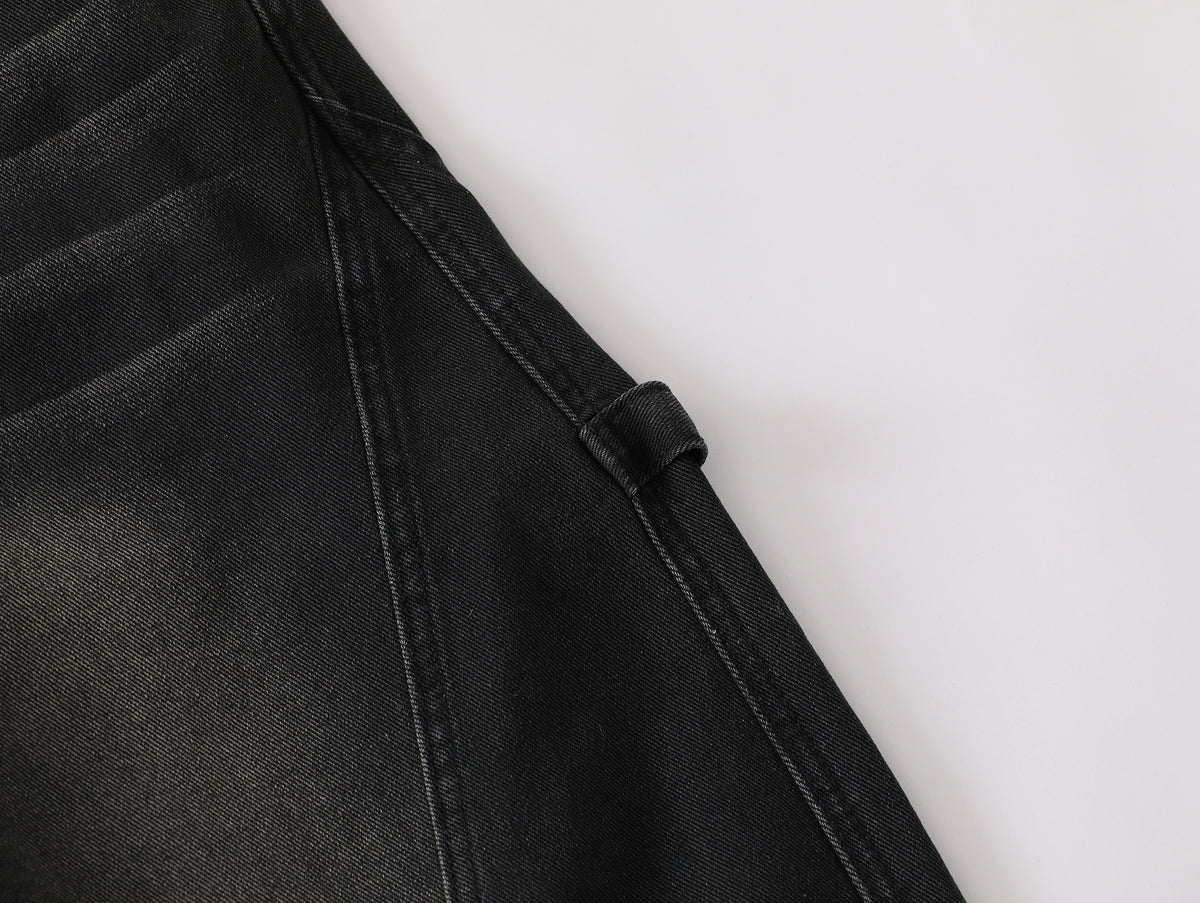 Washed Black Curved Paneled Baggy Jeans - Seldom Seen Styles
