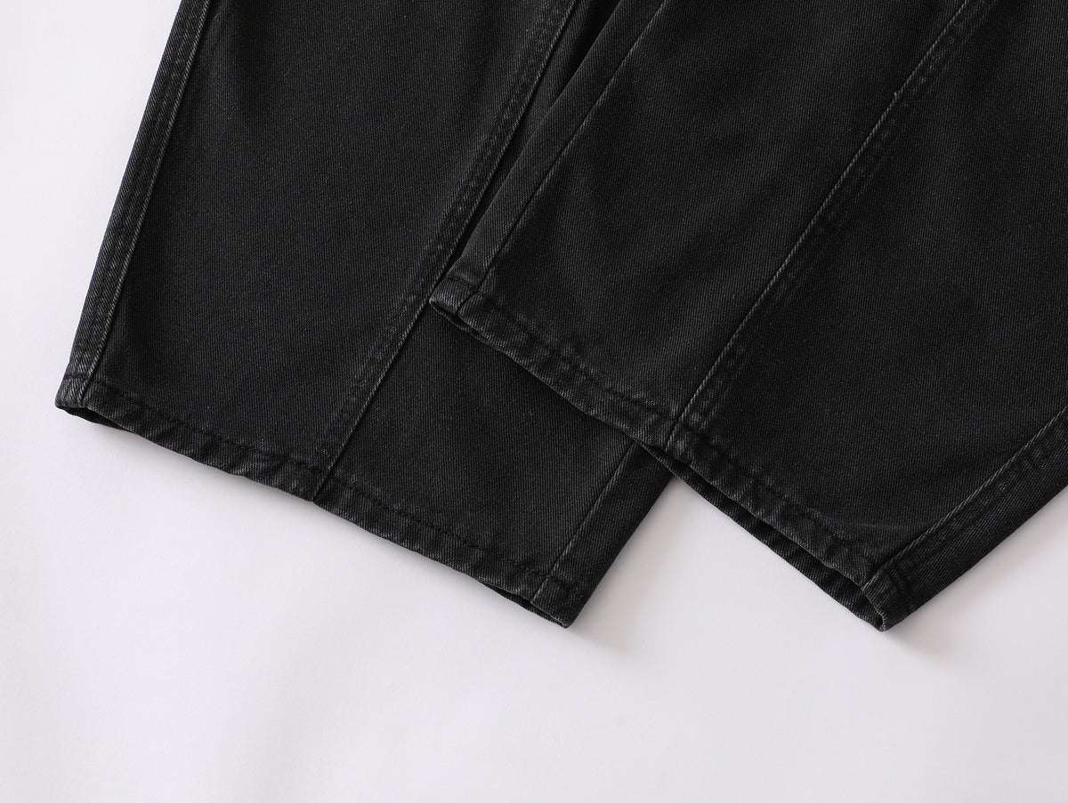 Washed Black Curved Paneled Baggy Jeans - Seldom Seen Styles