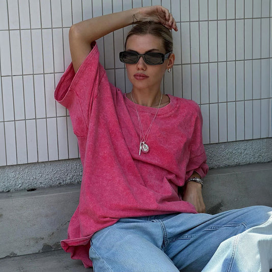Washed and old short-sleeved T-shirt summer relaxation casual round neck washed polished short-sleeved T-shirt - Seldom Seen Styles