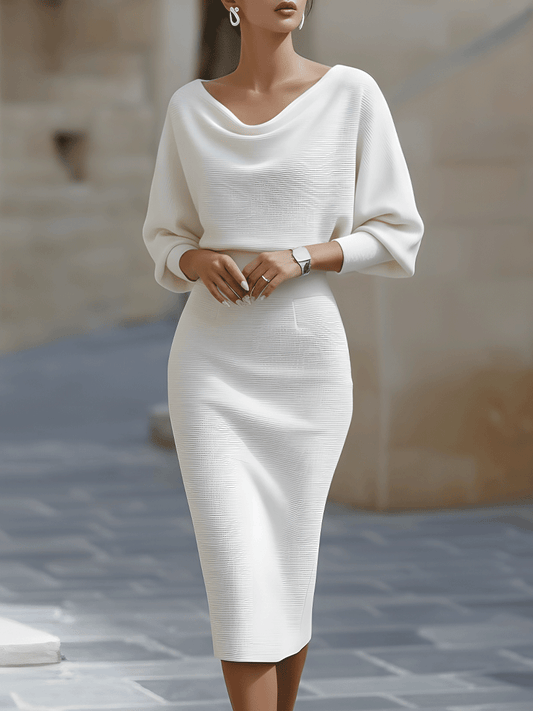 White Draped Batwing Midi Dress - Seldom Seen Styles
