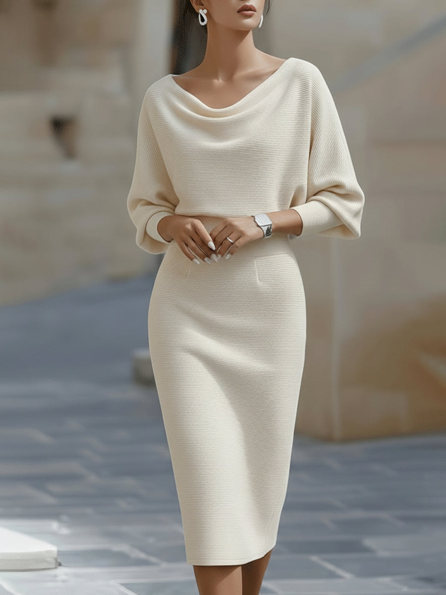 White Draped Batwing Midi Dress - Seldom Seen Styles
