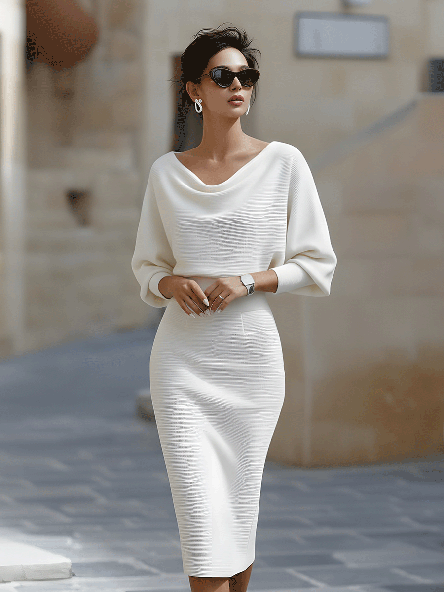 White Draped Batwing Midi Dress - Seldom Seen Styles