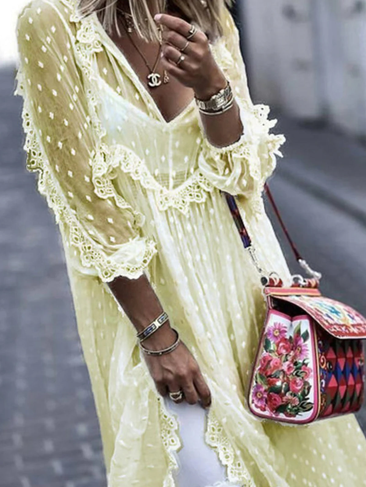 White Jacquard Polka Dot See-through Maxi Dress Long Sleeve - Seldom Seen Styles