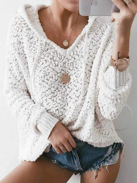 White Knit Hooded Sweater - Seldom Seen Styles