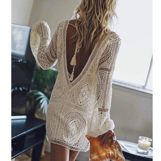 White Lace Sexy Backless Mini Dress - Seldom Seen Styles