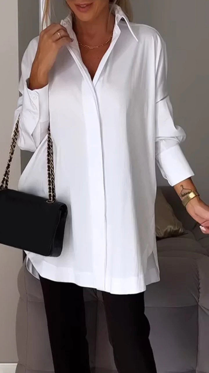 White Lapel Slit Shirt - Seldom Seen Styles