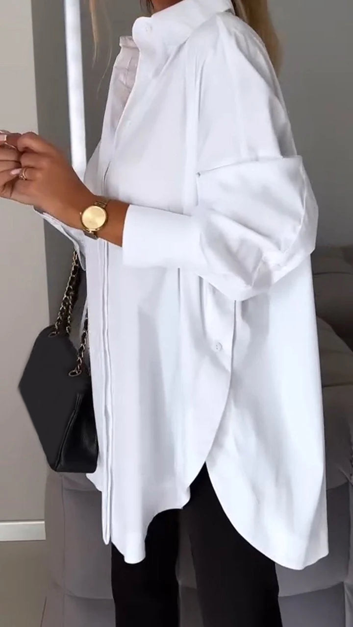 White Lapel Slit Shirt - Seldom Seen Styles
