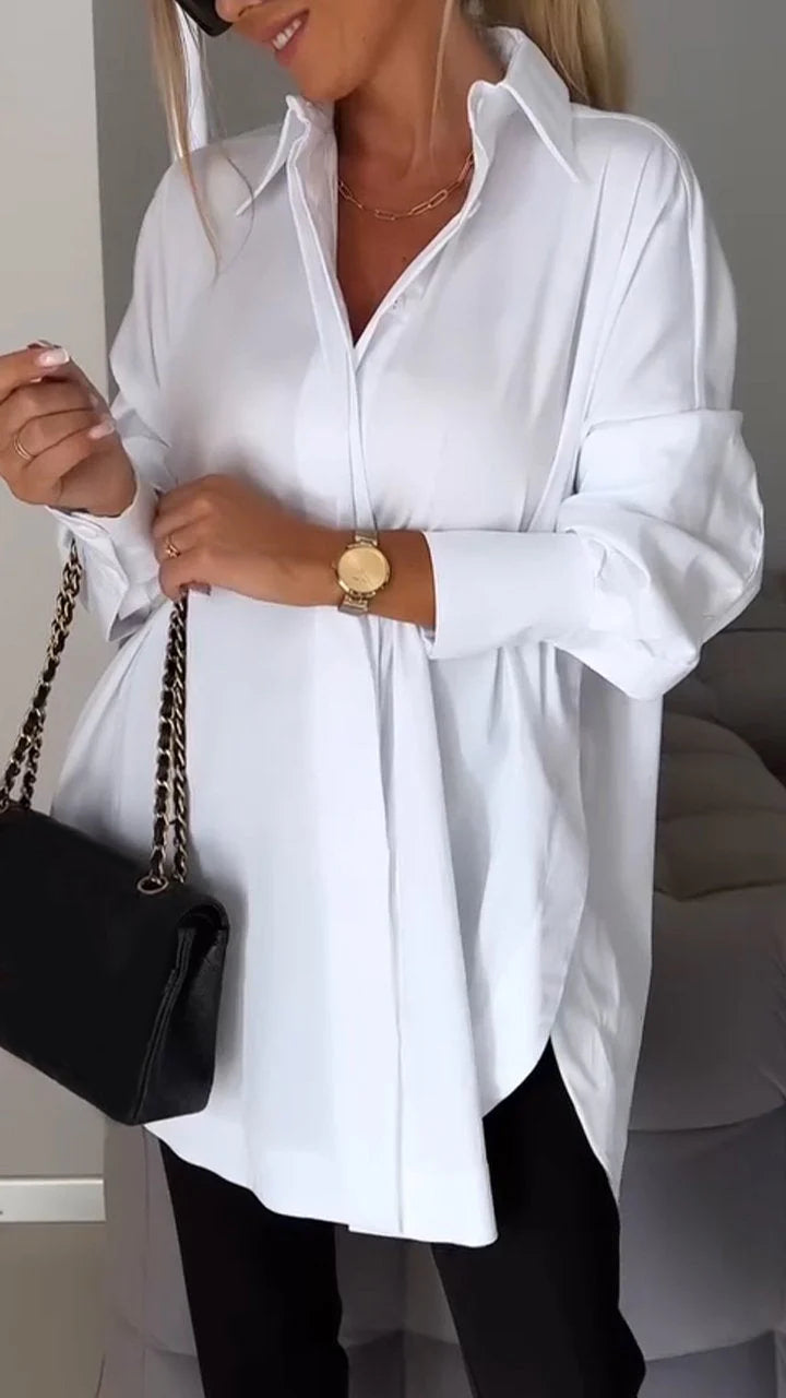 White Lapel Slit Shirt - Seldom Seen Styles