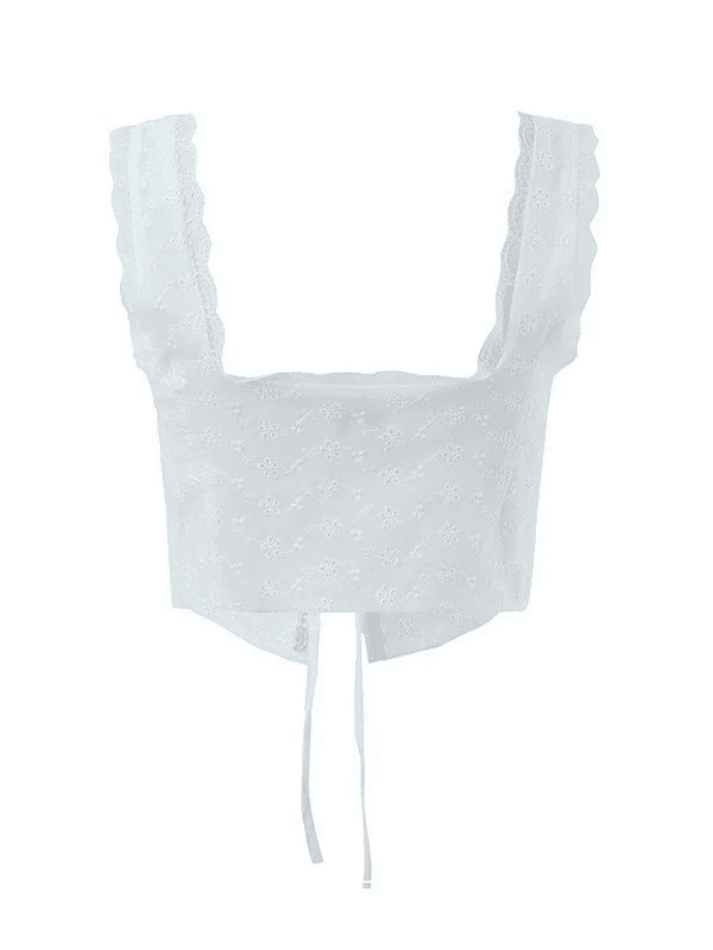 White Tie Front Lace Cropped Tank Top - Seldom Seen Styles