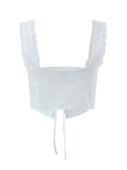 Weißes bauchfreies Tanktop mit Schnürung vorne und Spitze