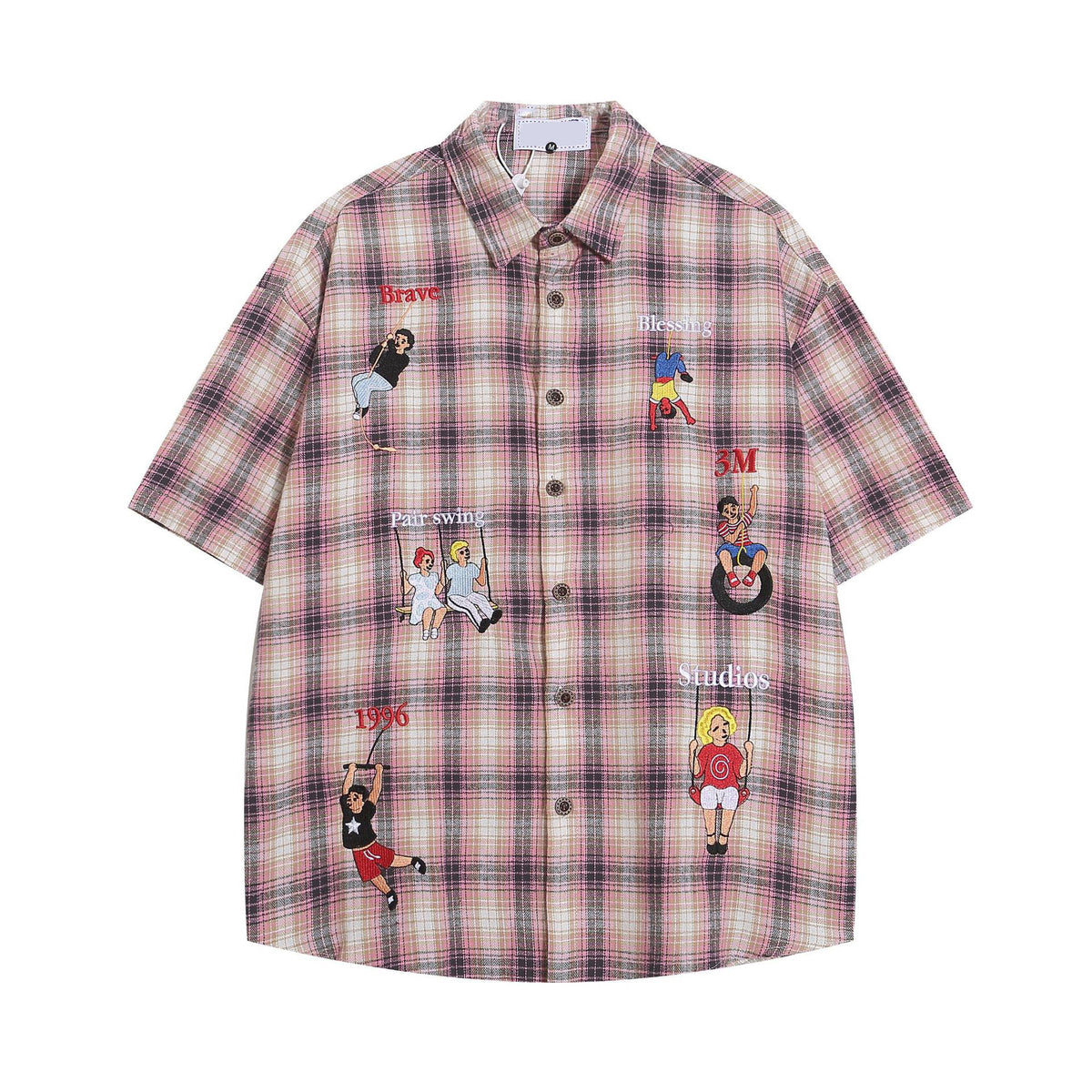 Wild Azi Playful Cartoon Oversized Plaid Button-Up Shirt - Seldom Seen Styles