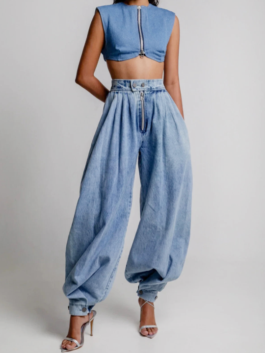 Women Baggy Harem Jeans Joggers Denim Pants Wide Leg Jeans High Rise Sweatpants Tapered Leg Trousers - Seldom Seen Styles