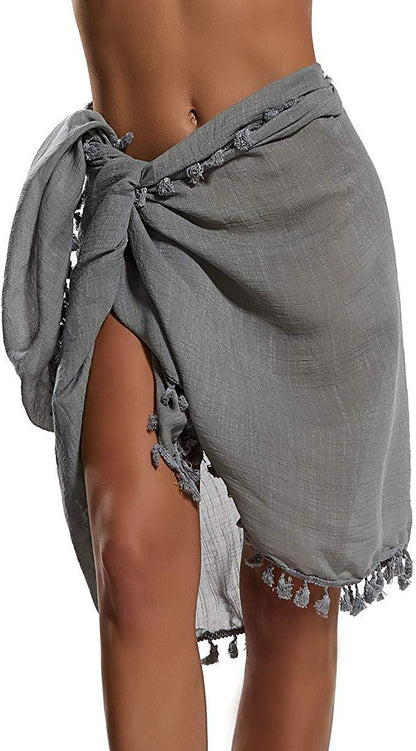 Women Beach Sarong Wraps with Tassels Swimsuit Coverup Summer Bathing Suit Cover Up Casual Swimwear