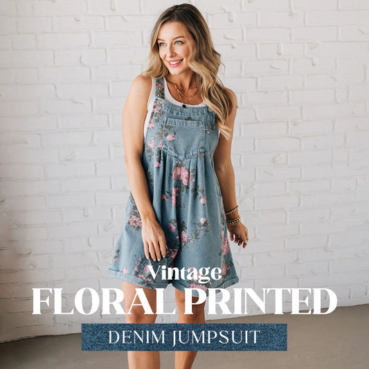 Women Casual Denim Bib Shorts Overalls Sleeveless Adjustable Straps Wide Leg Boho Floral Printed Baggy Rompers - Seldom Seen Styles