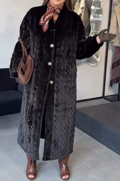 Damen lässiger warmer Zopfstrick-Plüsch-Long-Cardigan-Mantel