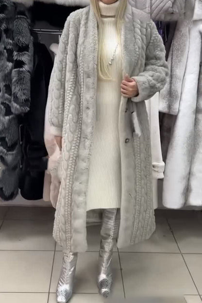 Damen lässiger warmer Zopfstrick-Plüsch-Long-Cardigan-Mantel