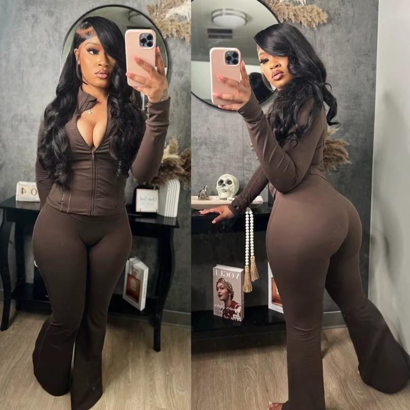 Women Clothes Two Piece Flared Pants Tracksuits Set Casual Gym Active Wear 2 Piece Matching - Seldom Seen Styles