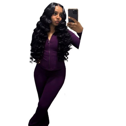 Ensemble de survêtement deux pièces pour femme, pantalon évasé, tenue décontractée de sport, 2 pièces assorties