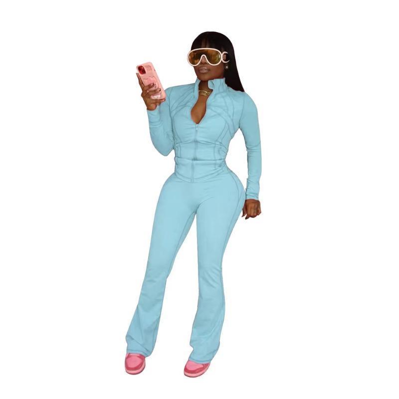 Women Clothes Two Piece Flared Pants Tracksuits Set Casual Gym Active Wear 2 Piece Matching - Seldom Seen Styles