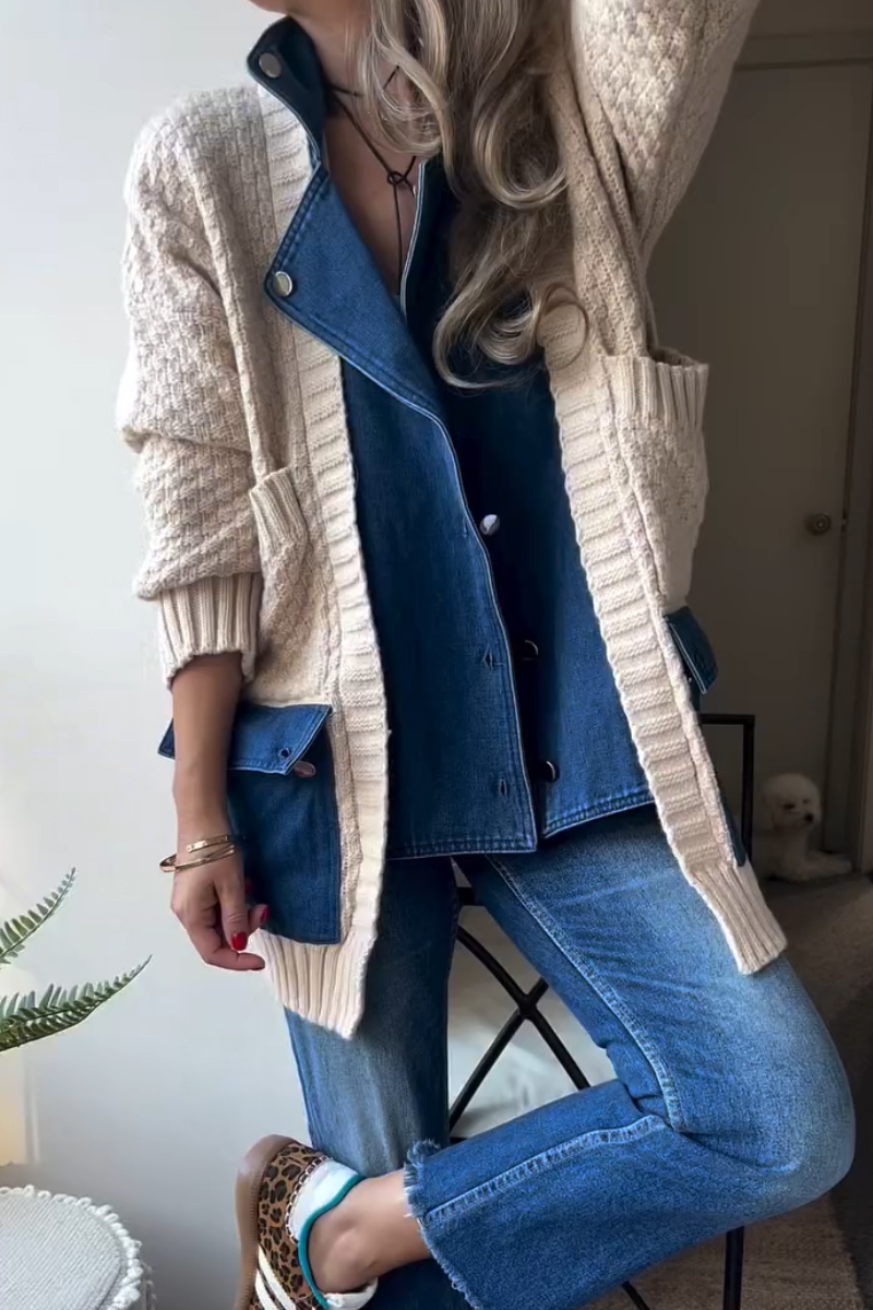 Women Collar Patchwork Knitted Casual Coat - Seldom Seen Styles
