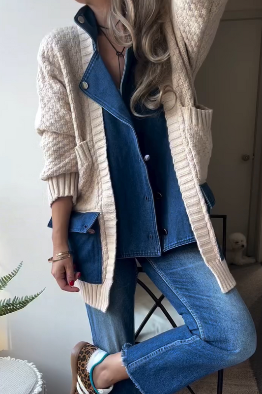 Women Collar Patchwork Knitted Casual Coat - Seldom Seen Styles
