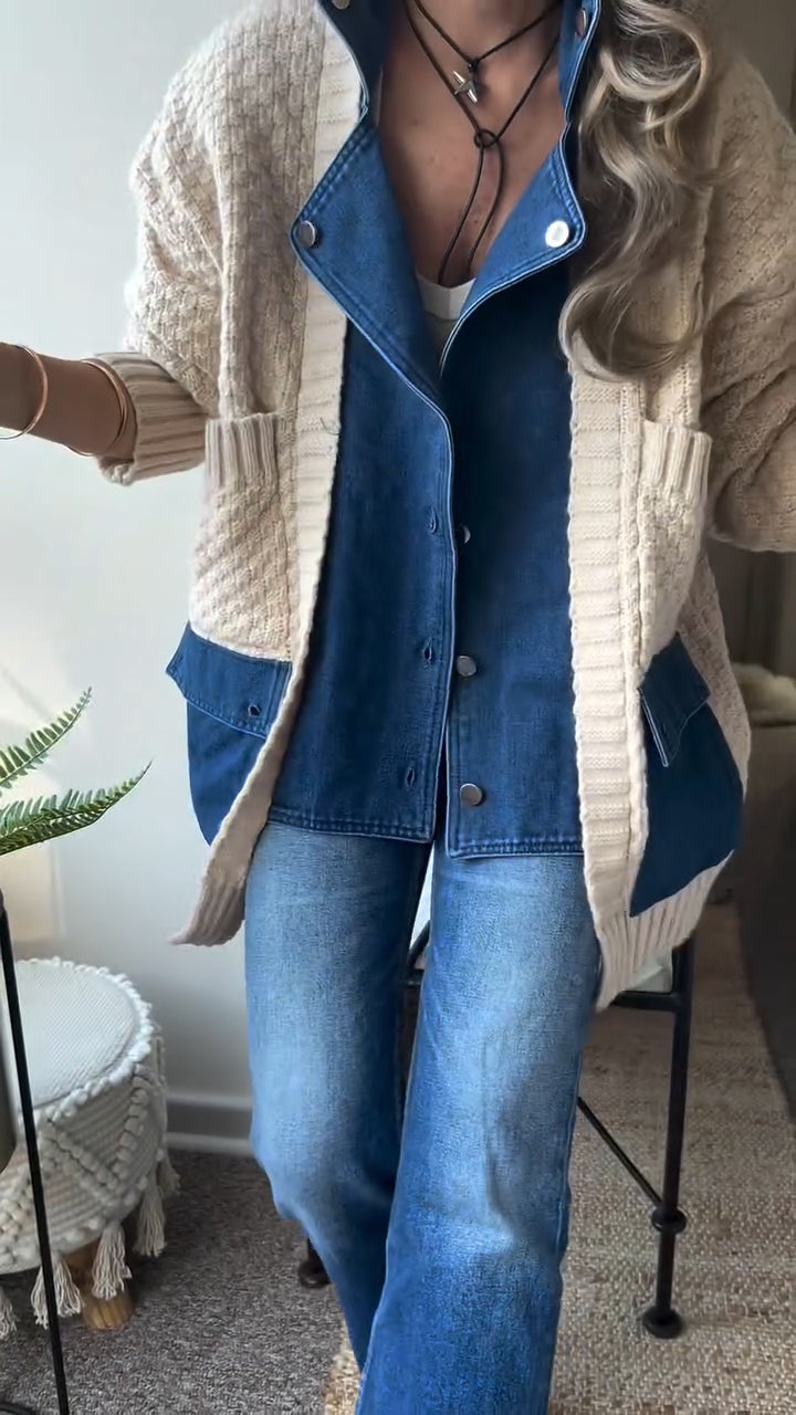 Women Collar Patchwork Knitted Casual Coat - Seldom Seen Styles