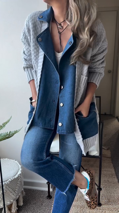Damen Strickjacke mit Kragen und Patchworkmuster, Freizeit-Stil