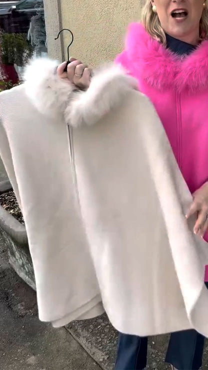 Manteau décontracté femme de couleur unie avec col en fourrure