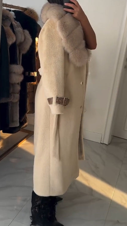 Manteau décontracté femme à col en fourrure élégant